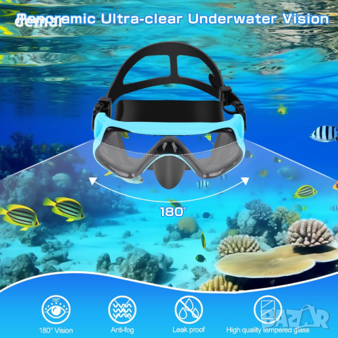 Комплект шнорхел и маска за гмуркане с панорамна гледка без мъгла за възрастни, снимка 5 - Водни спортове - 44620669