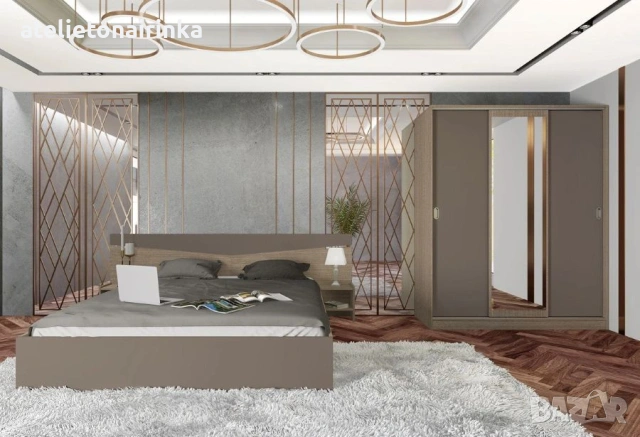 Спален комплект Сити 7074 дъб артисан или комбинация мока и лате, снимка 2 - Спални и легла - 49918330