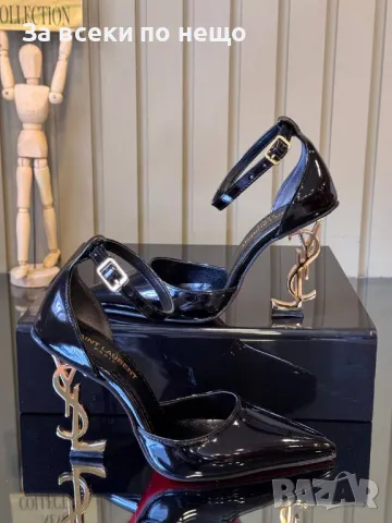 Yves Saint Laurent Дамски Черни Сандали Със Златен Метален Ток Код E269, снимка 5 - Сандали - 50414521