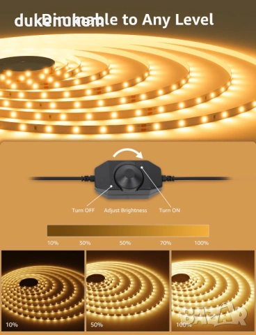 LED светлинна лента 10 м – топло бяла, димируема, IP20, снимка 2 - Лед осветление - 53163267