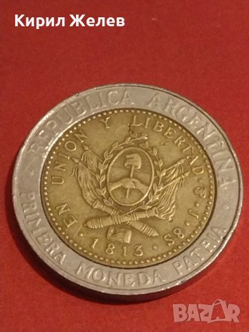 Две монети 1 песо 2009г. Аржентина / 1 франк 1922г. Франция редки за КОЛЕКЦИОНЕРИ 32042, снимка 3 - Нумизматика и бонистика - 44319255