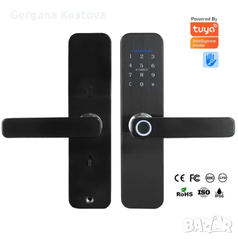 F16 Смарт биом. брава за врата–отключване с пръстов отпечатък, ПИН код и приложение за пълен контрол, снимка 1