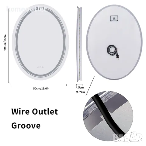 ПРОМОЦИЯ Стенно огледало с LED осветление и овална форма LUVODI XMR-T28-718-EU-V1, снимка 7 - Огледала - 49676713