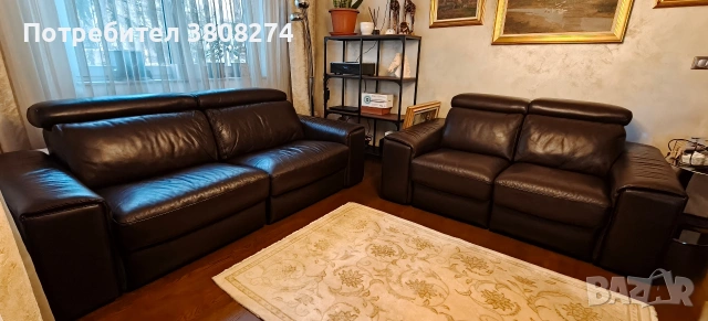 Италиански кожени дивани с релакс механизъм 2 броя 