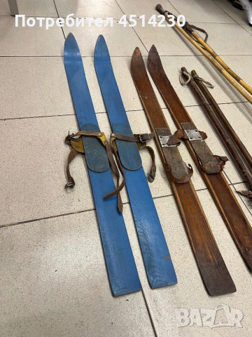 Винтидж детски дървени ски – сини, 90 см