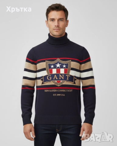 Gant Banner Shield Turtleneck - Оригинален мъжки пуловер р-р XL, снимка 1