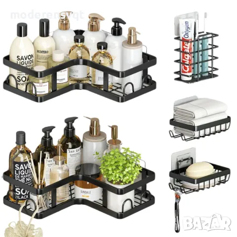 Комплект рафтове за баня 3 рафта 2 поставки, снимка 2 - Органайзери - 49289243