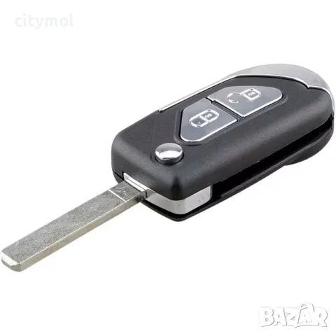 Луксозна сгъваема кутийка за ключ за Citroen/ Peugeot, 2 бутона, Хром дизайн, с острие VA2, снимка 2 - Аксесоари и консумативи - 55844179