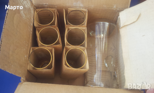 Калиево стъкло, 6 чашш, кана, гравюра, снимка 4 - Антикварни и старинни предмети - 36161987