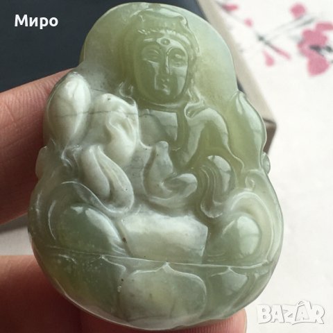 НЕФРИТ МЕДАЛЬОН ВИСУЛКА ТАЛИСМАН АМУЛЕТ ГУАНИН GuanYin, снимка 3 - Колиета, медальони, синджири - 40952569