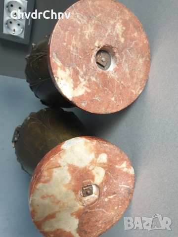 Франция 1800-те/2бр фигурални вази 32см-4кг/стари френски пиедестални вази с дръжки/ЦАМ-мрамор, снимка 11 - Антикварни и старинни предмети - 52956687