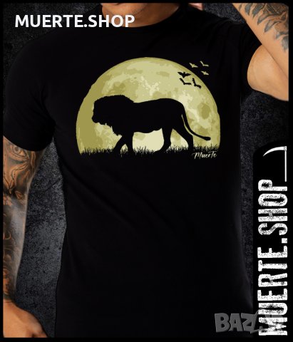 Черна тениска с щампа LION FULL MOON