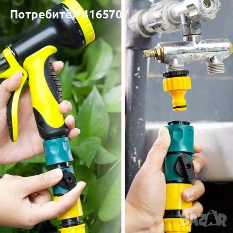 Бърз конектор за градински маркуч с нипел за вентил, снимка 9 - Напояване - 53370619