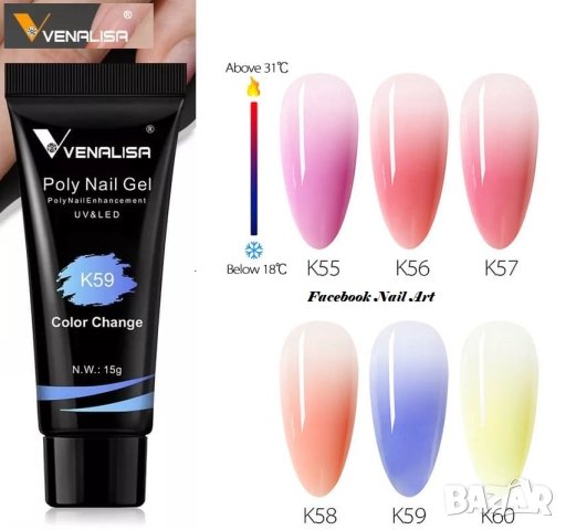 Venalisa PolyGel 15ml полигел термо , брокат , конфети , холограм, снимка 8 - Продукти за маникюр - 33986430