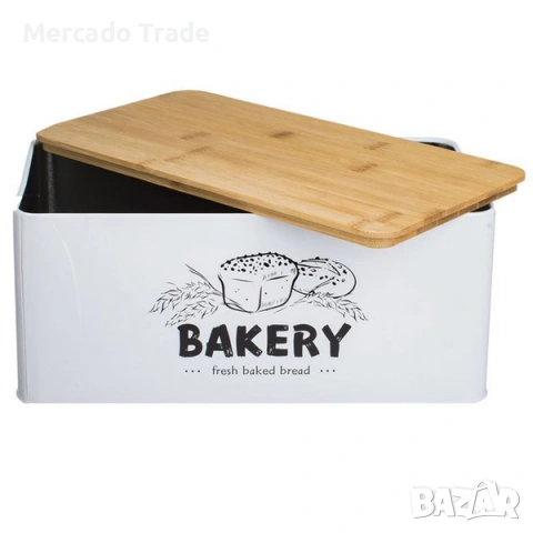 Метална кутия за бисквити Mercado Trade, Правоъгълна, Бял