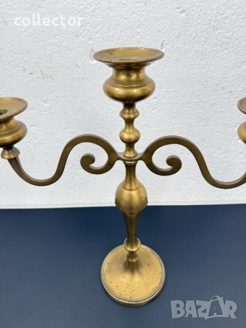 Ретро бронзов свещник с три рамена. №7607, снимка 3 - Колекции - 52373536