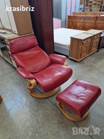 К-т Релаксиращ Фотьойл Естествена кожа и Табуретка-внос от Германия!, снимка 5 - Дивани и мека мебел - 51758549