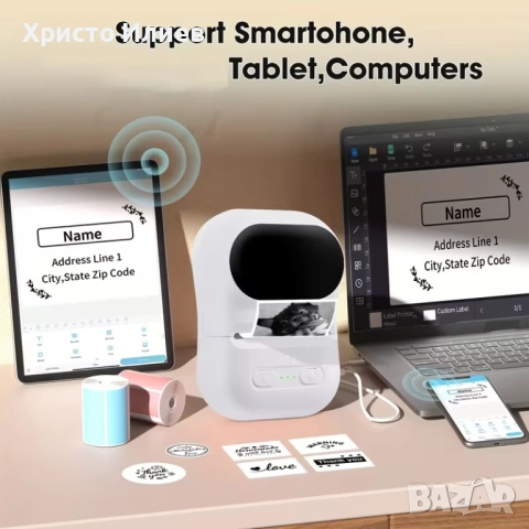 Принтер за етикети Преносим Термопринтер за малък бизнес, адрес, лого, дрехи, Принтер за стикери, снимка 3 - Принтери, копири, скенери - 53705170