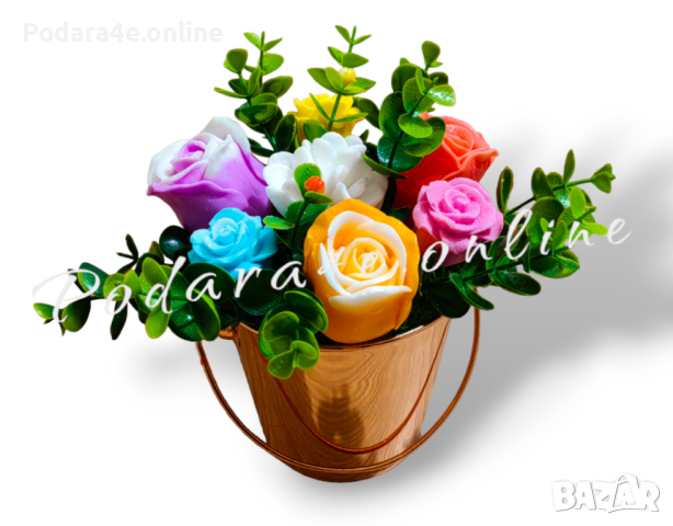 Букет от ароматни сапунени цветя в стилна метална кофичка Подходящ подарък за Осми Март, снимка 6 - Подаръци за рожден ден - 44624155