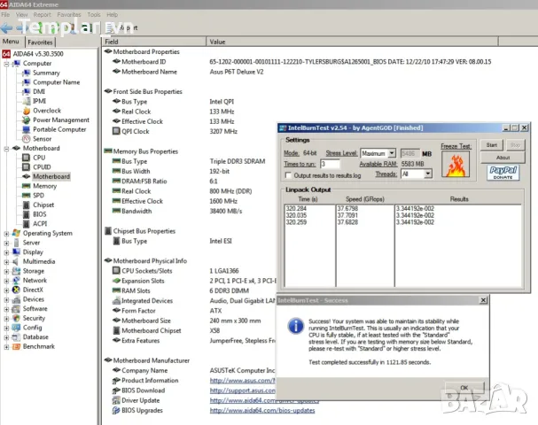 Asus P6T Deluxe V2 1366 X58 / i7 920 /Kingston Hyper X 3x4 DDR3 1600 898, снимка 6 - Геймърски - 49705584