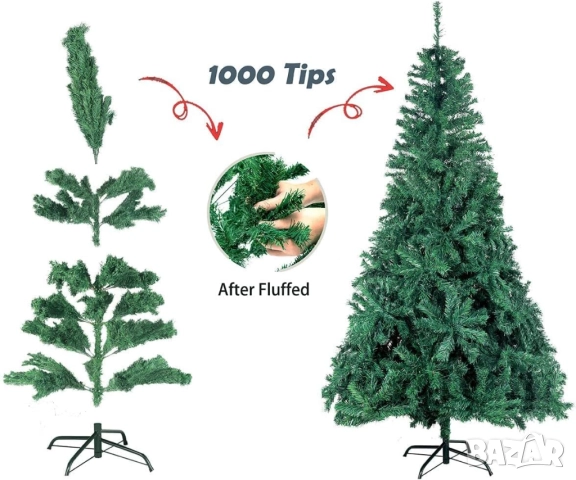 Коледна Елха Sunkky 180см с 1000 Клона– Реалистичен Дизайн, Стабилна Метална Стойка!, снимка 2 - Декорация за дома - 51979352