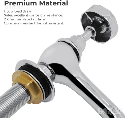 VANCOCO Хромирани месингови колонни кранове, Класически стил с кръгъл лост 1/2" кранове за мивка, снимка 4 - Други стоки за дома - 49084390