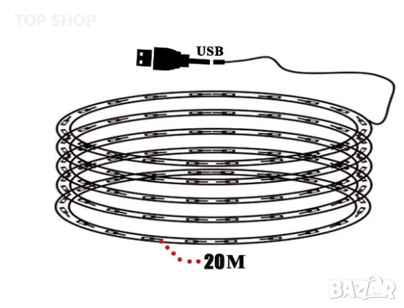 Ustellar 20m LED въжени светлини, управлявани от USB, 200 микро светодиода, IP65 водоустойчиви прика, снимка 2 - Лед осветление - 48925485