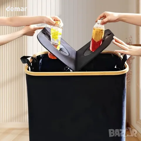 lulalula Кофа за рециклиране за кухня 140 л с капак и 2 подвижни вътрешни торби, черна, снимка 9 - Други стоки за дома - 50255628