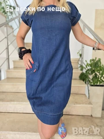 Дамска Синя Лятна Къса Тънка Мека Дънкова Рокля С Джоб👗Къса Лятна Мека Рокля Деним Код VL-101, снимка 2 - Рокли - 50868908