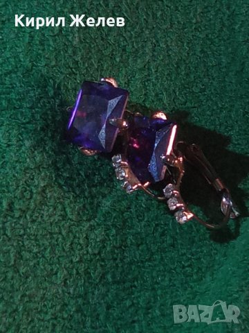 ВИНТИДЖ СКЪПОЦЕННИ СРЕБРИСТИ ОБЕЦИ с ГОЛЯМ ФАСЕТ АМЕТИСТ и ЦИРКОНИ 26682