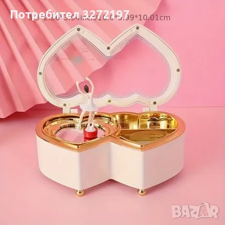 Музикална Кутия във форма на сърце с въртяща се балерина и кутия за бижута, снимка 3 - Декорация за дома - 48968109
