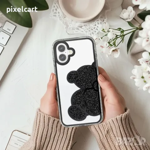 Удароустойчив калъф Teddy Bear за iPhone 16 Plus, Черен, снимка 2 - Калъфи, кейсове - 47916855