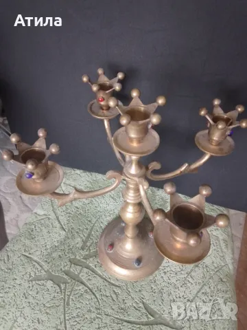 свещник петица месинг камъни 31/28 см, снимка 2 - Декорация за дома - 49514236