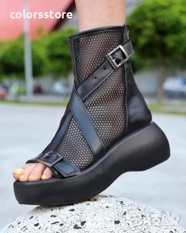 Летни боти на платформа - черни - LV33