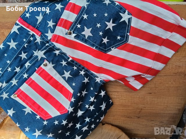 Летни къси дънкови панталони с принт на американското знаме, снимка 6 - Къси панталони и бермуди - 44478738