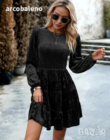 Дамска елегантна кадифена рокля с кръгло деколте, 4цвята , снимка 14 - Рокли - 43491144