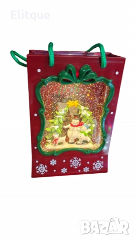 Празнична Коледна декорация във вид на подаръчна чанта със светлини и снежен ефект, снимка 2 - Други стоки за дома - 52831794