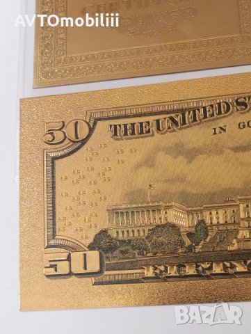 Позлатена с 24 карата злато релефна банкнота 50 долара със сертификат, снимка 6 - Нумизматика и бонистика - 51375765