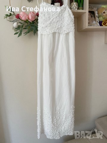 Нова дълга елегантна бяла рокля за всякакъв повод с декорация 3Д орнаменти памук полиестер , снимка 7 - Рокли - 41911809