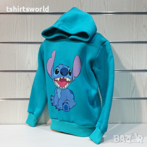 Нов мъжки суичър с дигитален печат Стич (Stitch) в зелен цвят, снимка 3 - Суичъри - 38906924