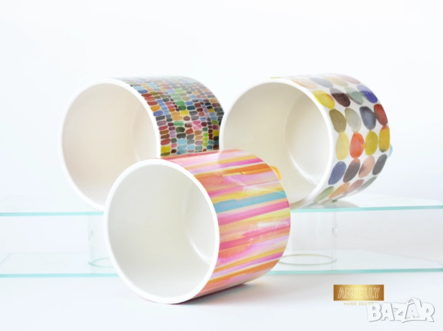 Керамични Кашпи за Сукуленти и Цветя / Подарък за Нов Дом / Многоцветни Керамични Кашпи за Цветя, снимка 3 - Саксии и кашпи - 52412038