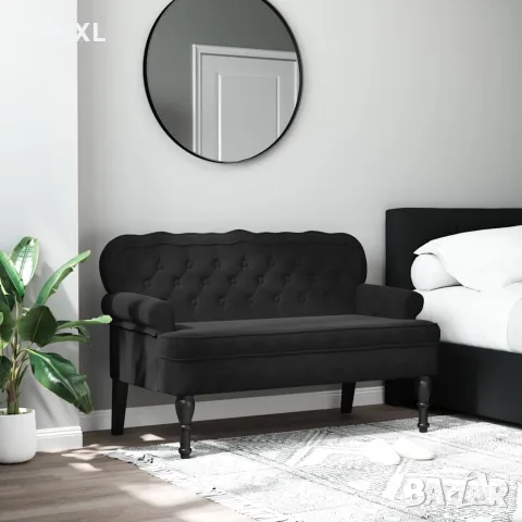 vidaXL Пейка с облегалка, черна, 119,5x64,5x75 см, кадифе, снимка 2 - Дивани и мека мебел - 56147401