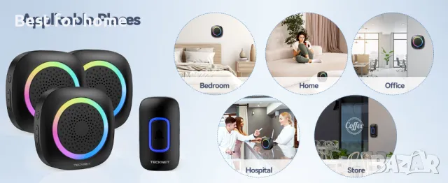 Безжичен звънец TECKNET с 2 тела и RGB светлина, снимка 8 - Друга електроника - 49148216