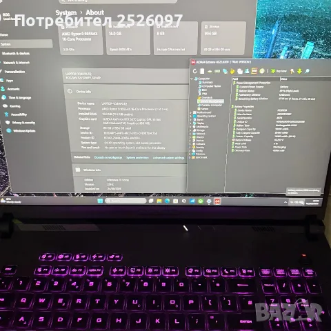ASUS ROG Strix G18/240Hz WQXGA/Ryzen 9 9955HX 64MB/RTX 5070/1TB/RGB, снимка 10 - Лаптопи за игри - 55898314