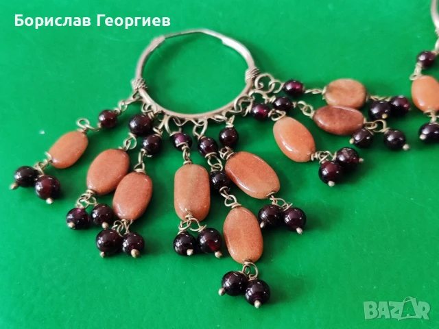Сребърни обеци с гранати и ахат, снимка 5 - Обеци - 50485497