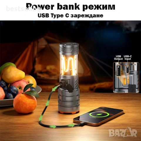 Мощен далекобоен тактически прожектор LED къмпинг лампа осветление за лов риболов туризъм палатка, снимка 7 - Къмпинг осветление - 53090606