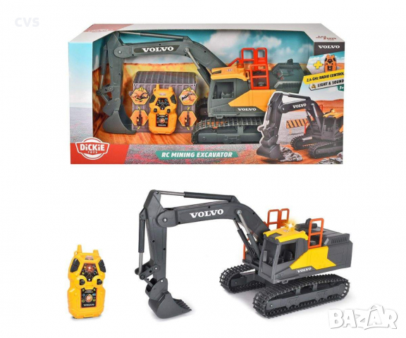 Dickie Toys Радиоуправляем минен багер Volvo 045020, Звукови и светлинни ефекти, Черен/Жълт, снимка 6 - Коли, камиони, мотори, писти - 36137910