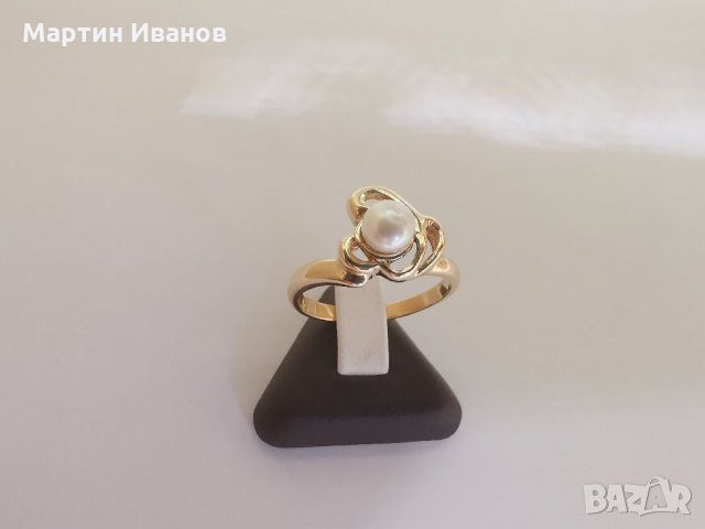 Златен пръстен с бяла перла , снимка 5 - Пръстени - 34678377