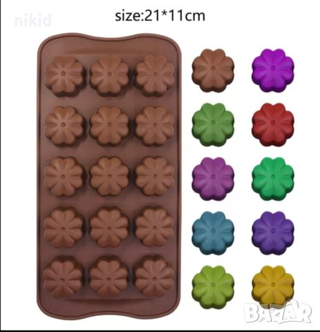 15 детелини детелина цветя силиконов молд форма за шоколадови бонбони гипс, снимка 3 - Форми - 41186969