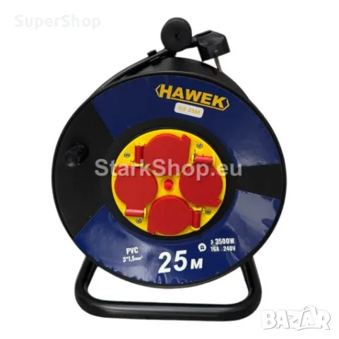 Удължител с 4 Контакта на Mакара с Kабел HAWEK 25 метра Напречно Сечение 3 x 1.5 мм², снимка 2 - Други инструменти - 50101989